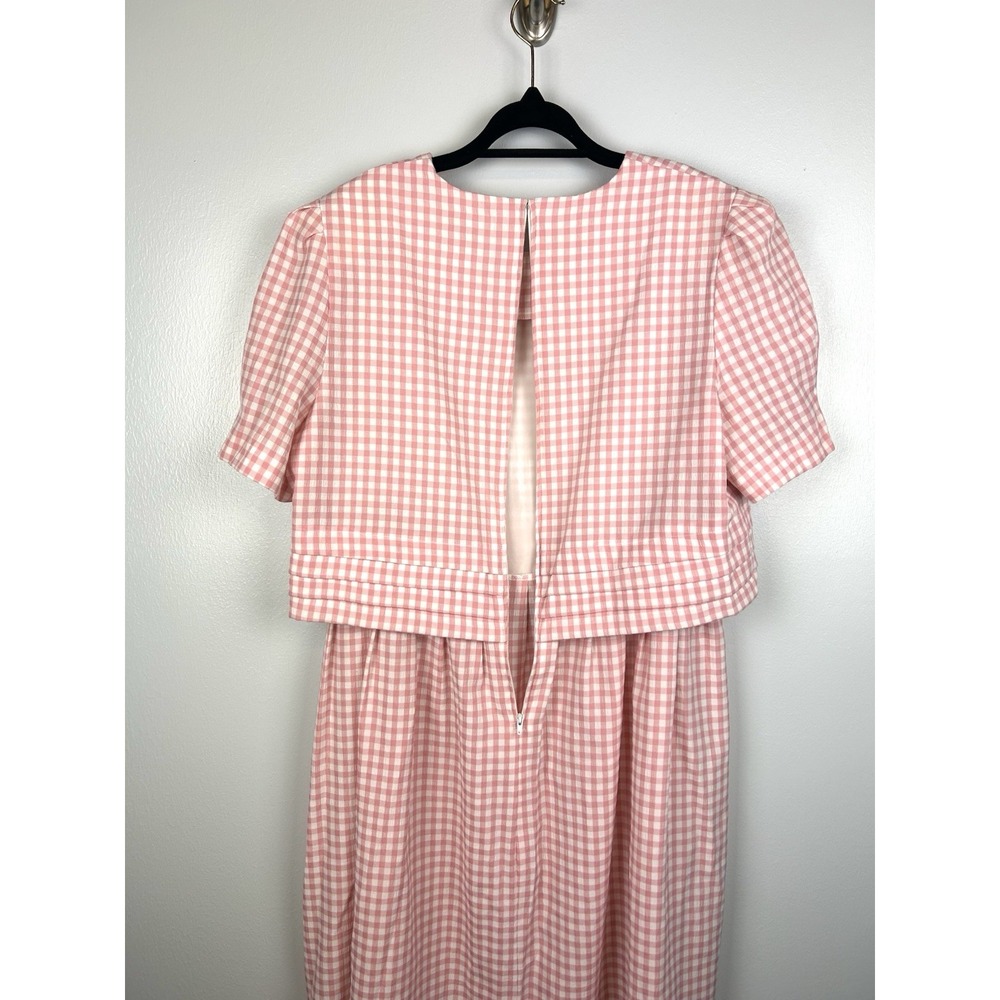 Vintage Sunshine Starshine Pink White Gingham Plaid Dress 12 Midi Cottagecore - Picture 7 of 7